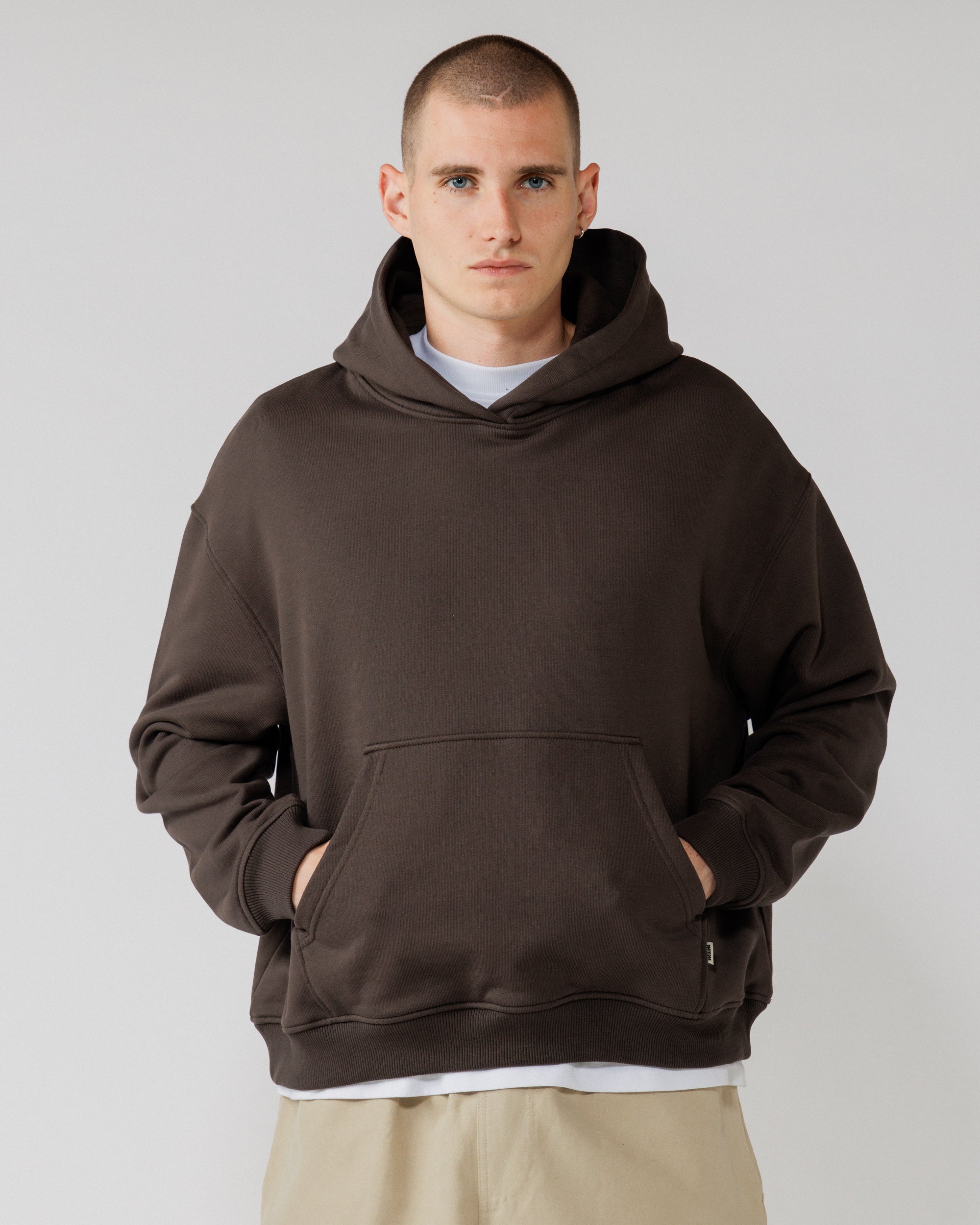 520 Organic Hoody - Chocolate Brown — hero front, hoody fills frame