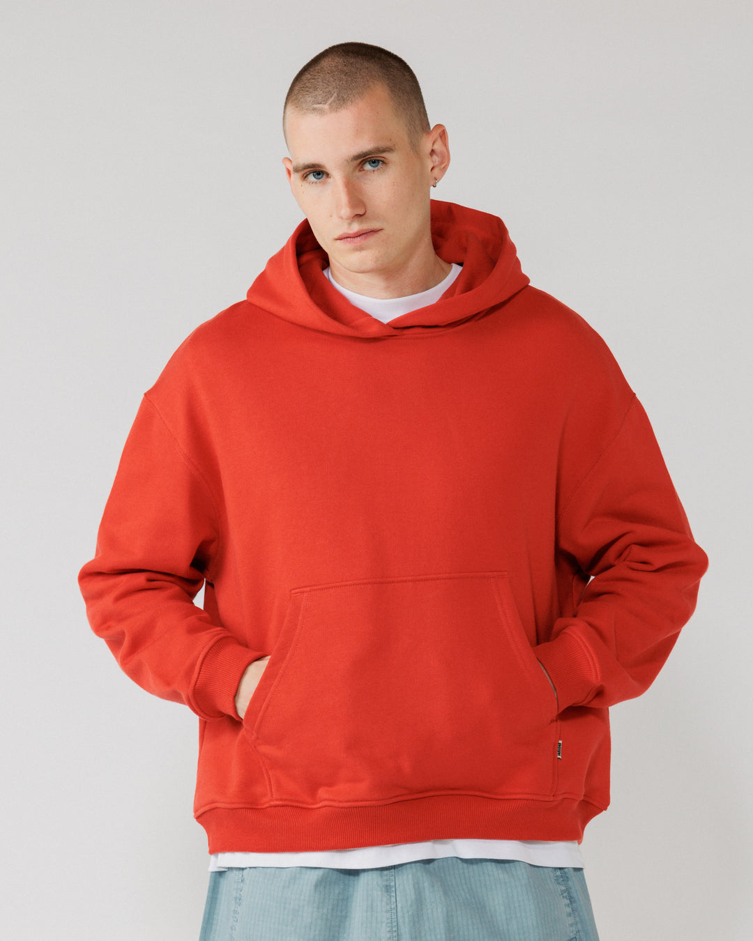 520 Organic Hoody - Signal Red — hero front, hoody fills frame