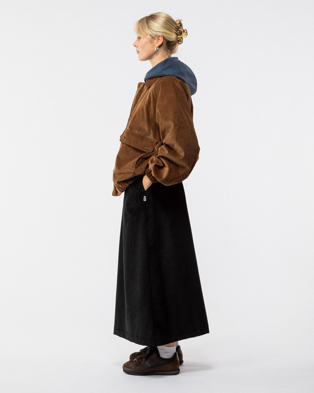 Corduroy A Line Skirt - Black