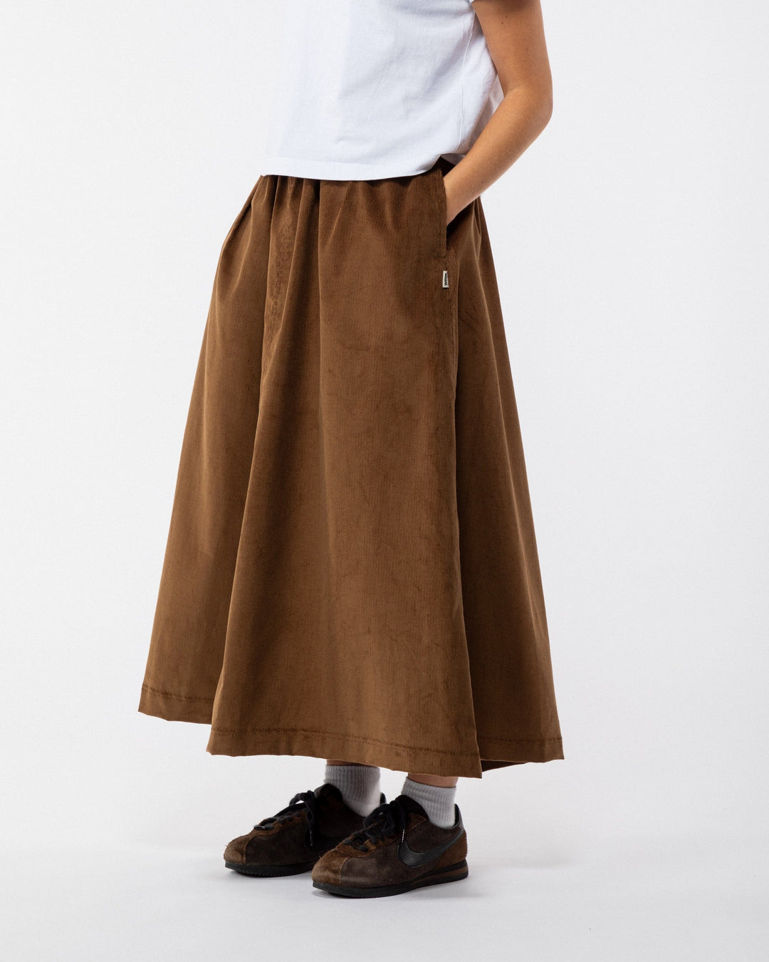 Corduroy A Line Skirt - Tan Brown