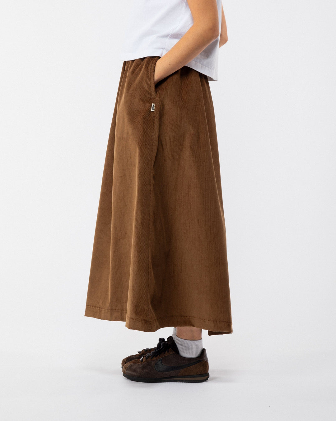 Corduroy A Line Skirt - Tan Brown