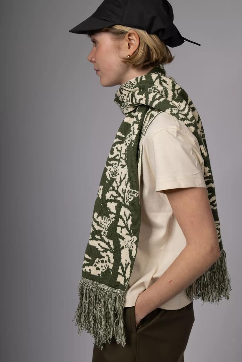 Tassel Scarf Bamba Print - Moss Green/Natural