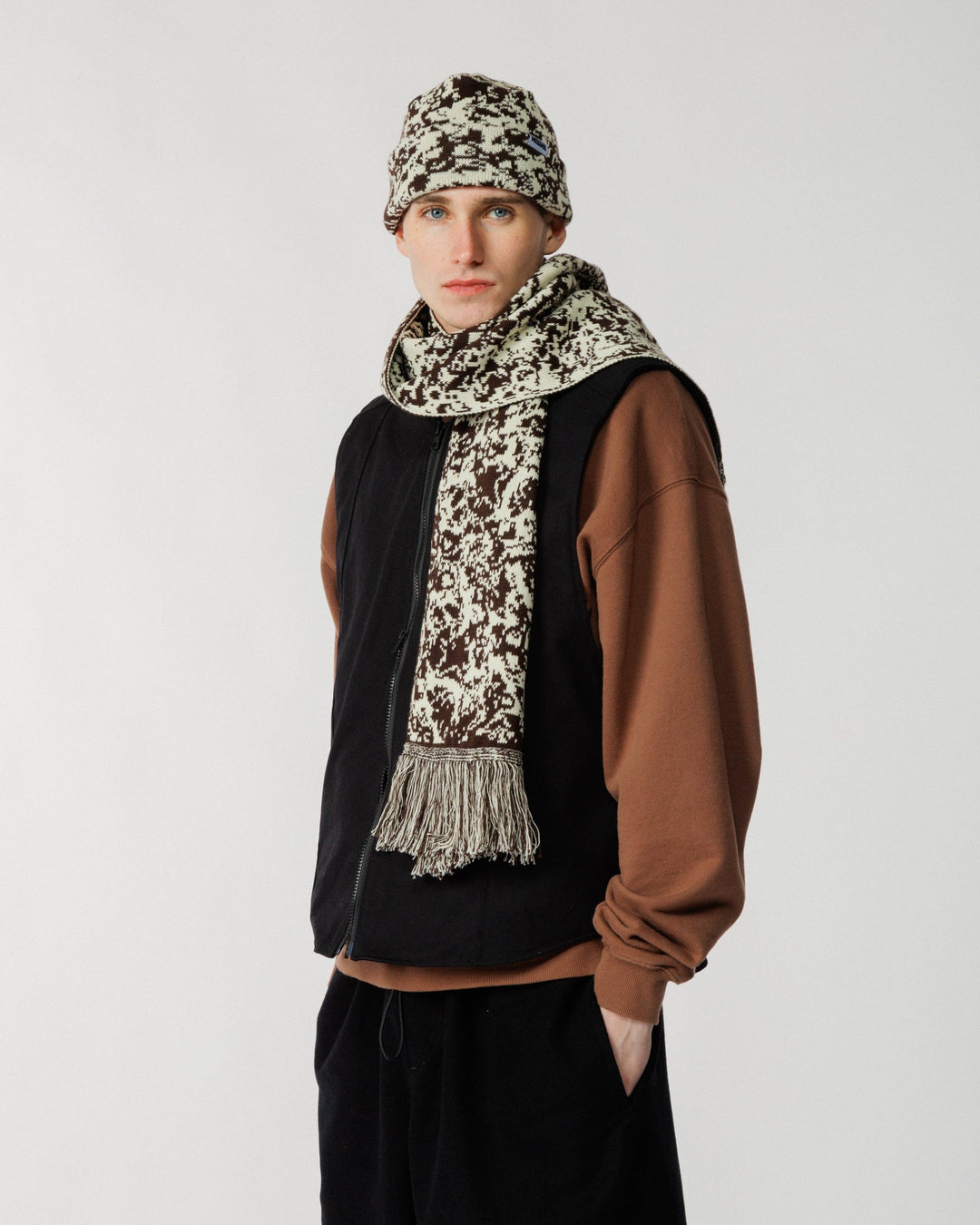 Barley & Hat Scarf Set - Brown & Natural