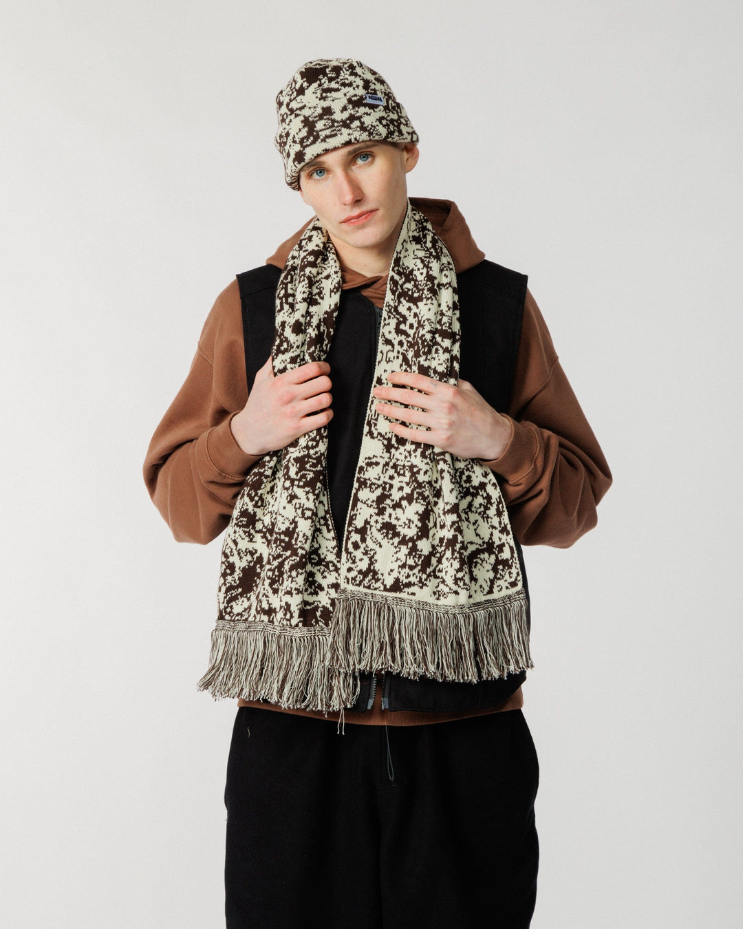 Barley & Hat Scarf Set - Brown & Natural