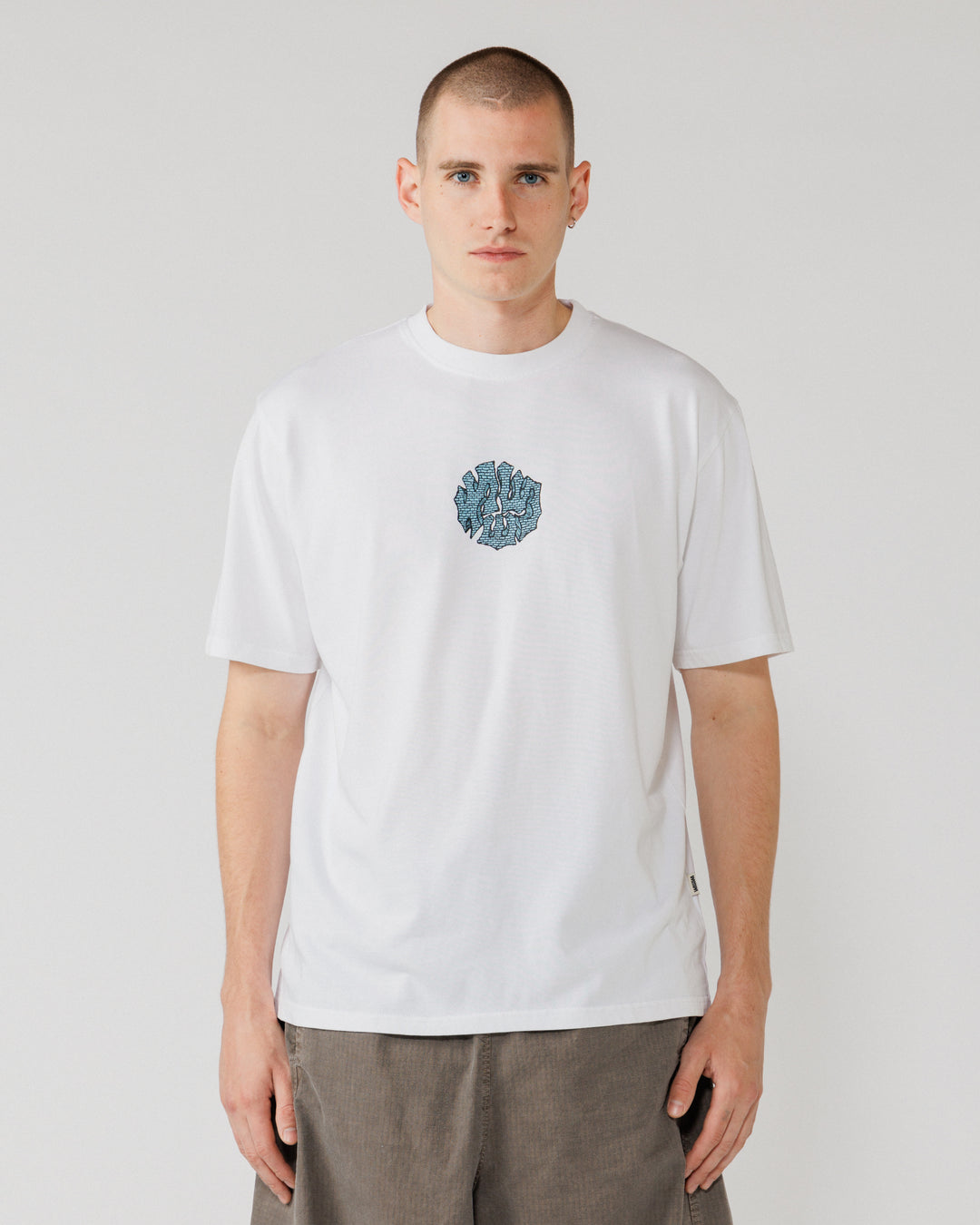Blue Grounded Logo T-Shirt - White — front crop, graphic fully legible