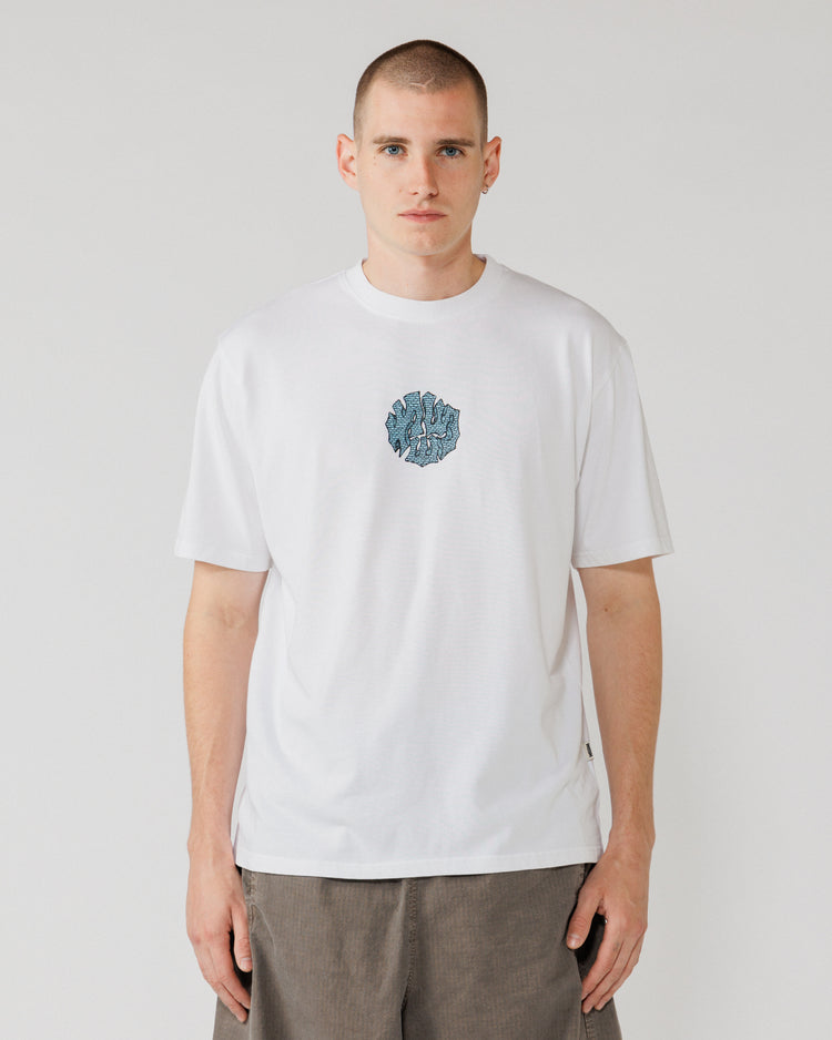 Blue Grounded Logo T-Shirt - White — front crop, graphic fully legible