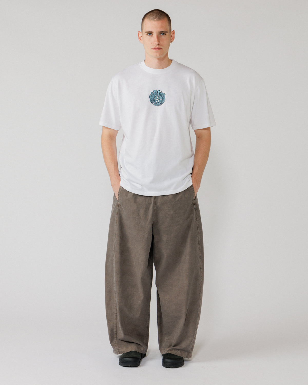 Blue Grounded Logo T-Shirt - White — full-length front, fit context