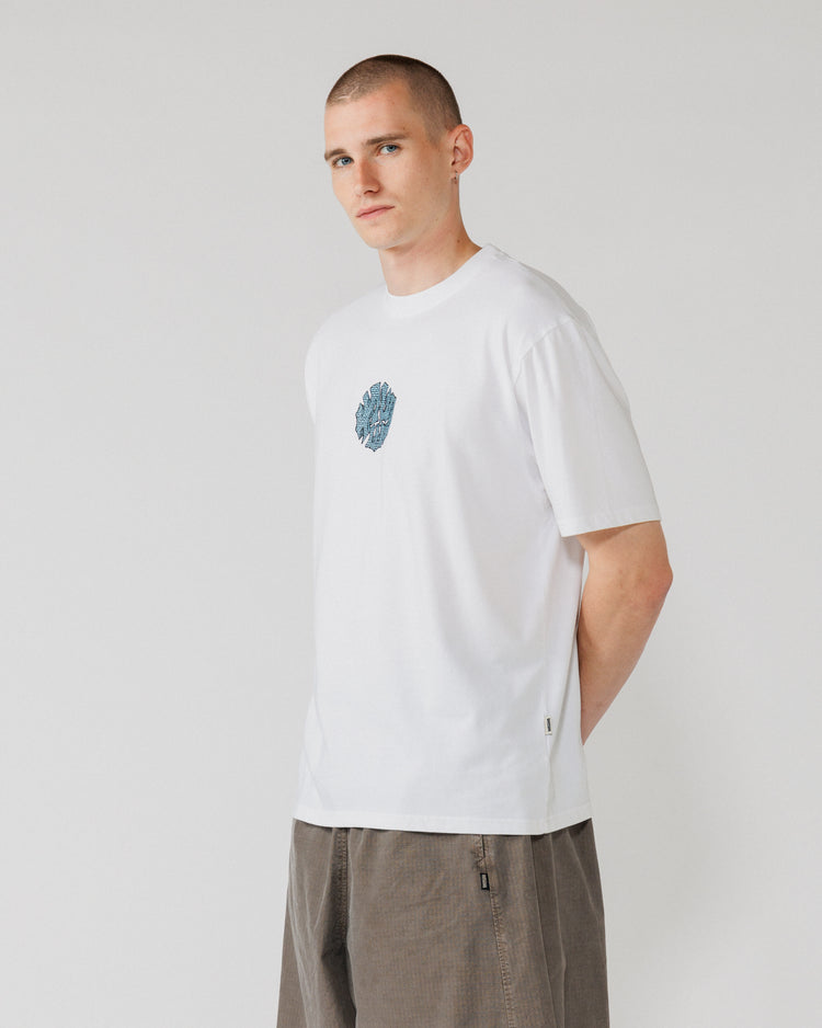 Blue Grounded Logo T-Shirt - White — three-quarter angle, drape view