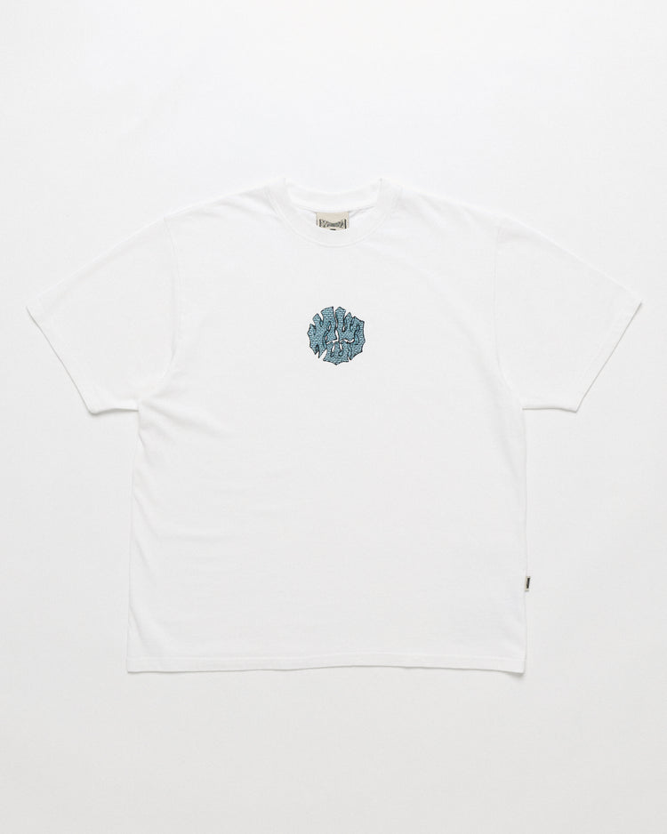 Blue Grounded Logo T-Shirt - White — front flat, garment shape