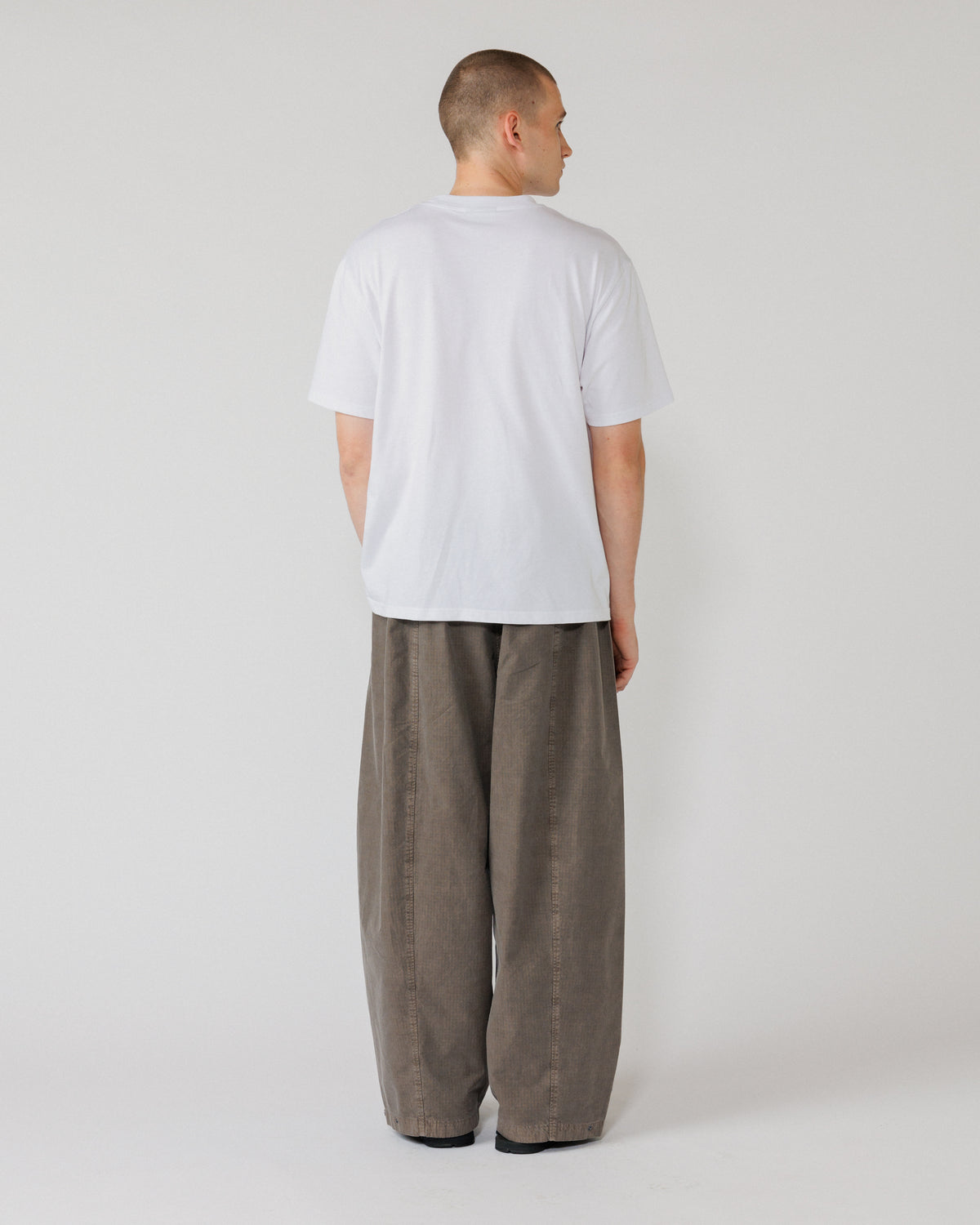 Garment Dyed Atlas Pants - Fawn Brown — back view, seat and seams