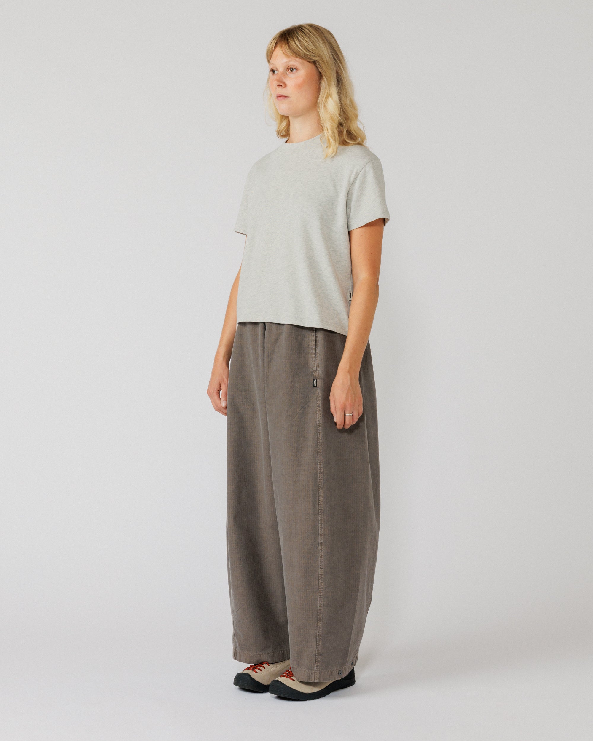 Garment Dyed Atlas Pants - Fawn Brown — women's 3/4 drape