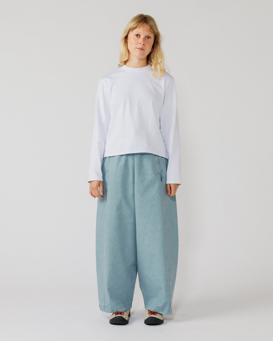 Garment Dyed Atlas Pants - Powder Blue — women's fit full front