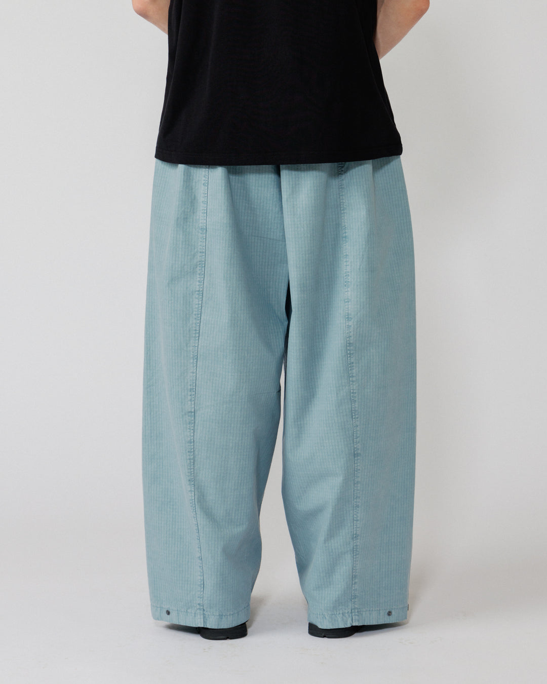 Garment Dyed Atlas Pants - Powder Blue — back view, seat and seams