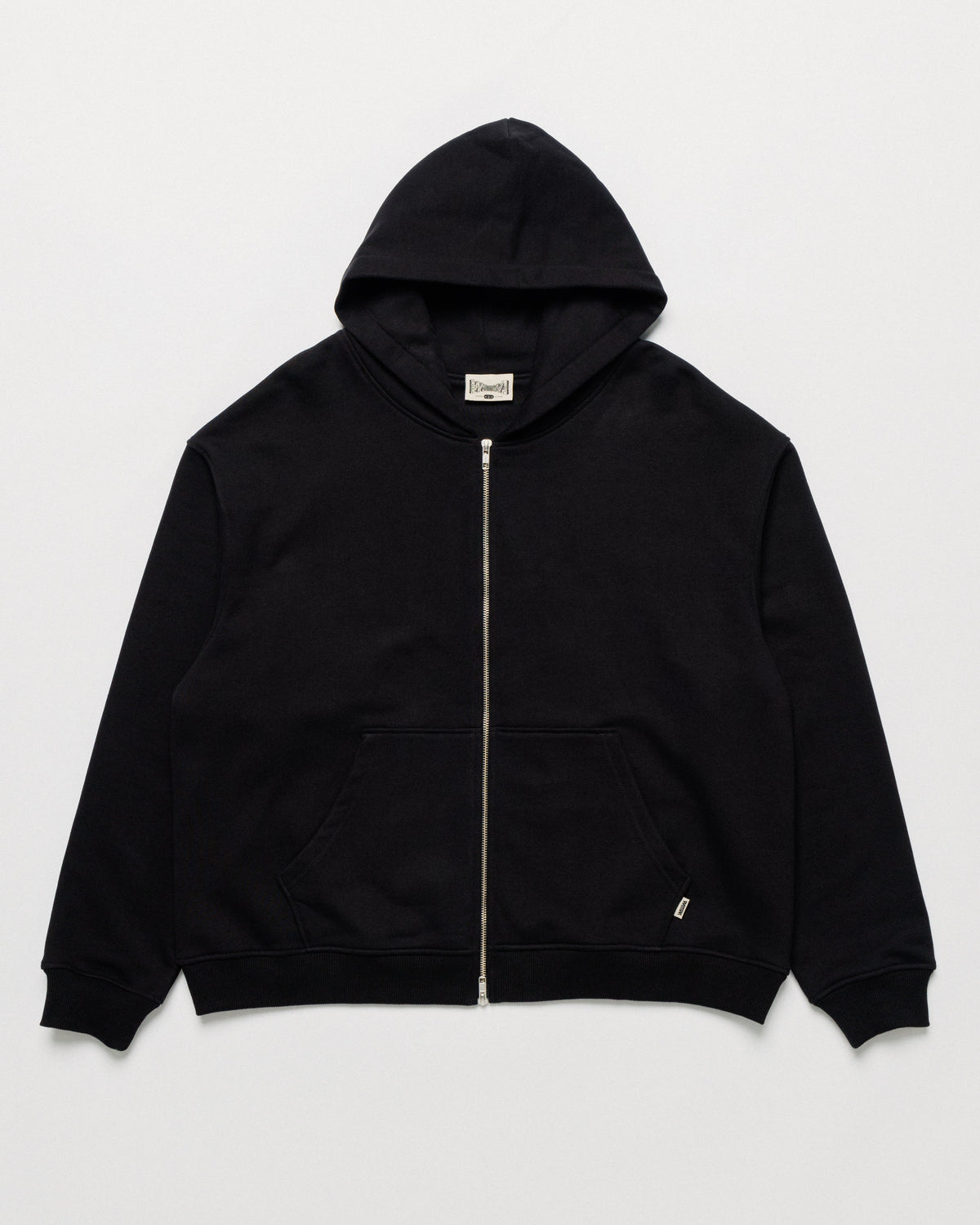 Heavyweight Two-Way Zip Hoody - Black — Front flat, full silhouette