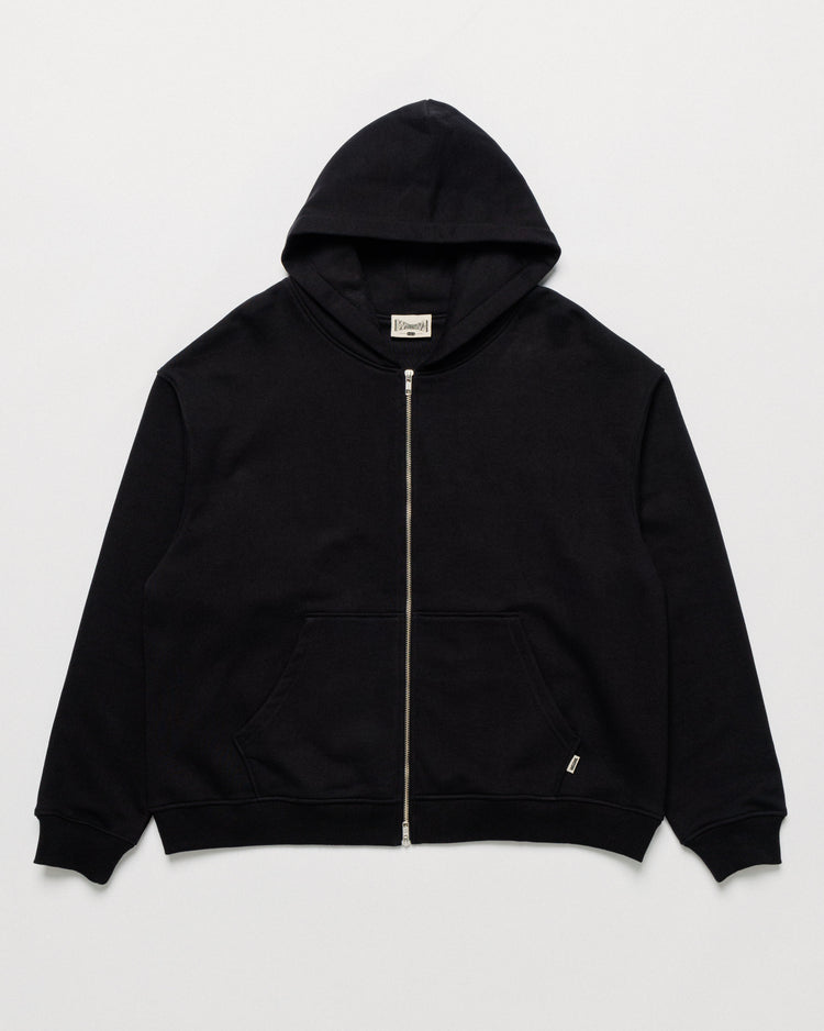 Heavyweight Two-Way Zip Hoody - Black — Front flat, full silhouette