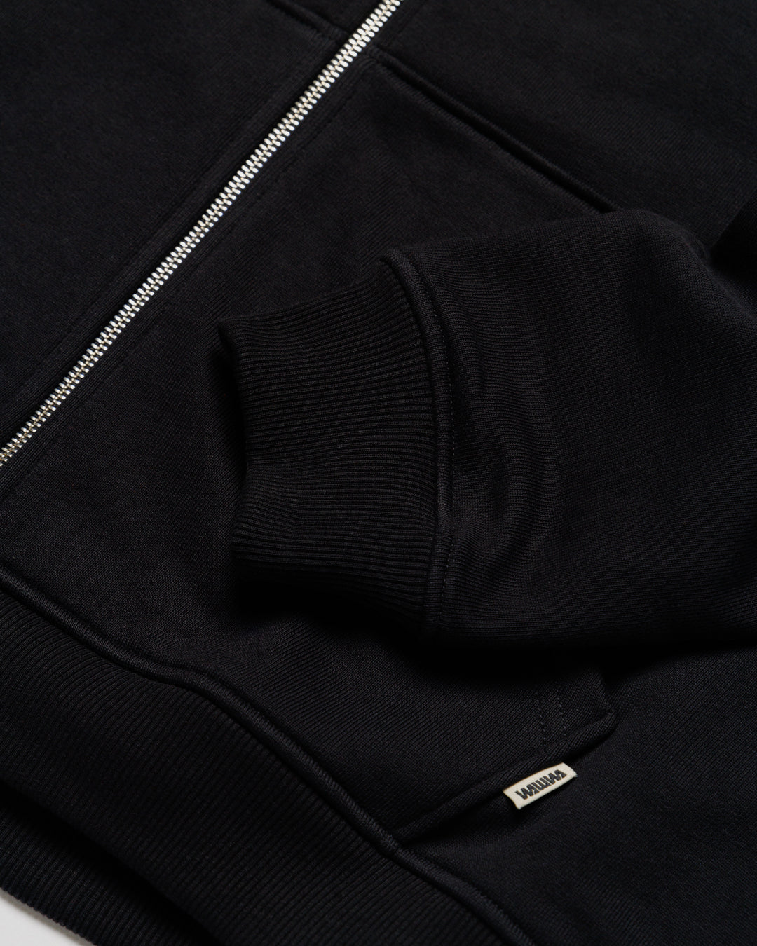 Heavyweight Two-Way Zip Hoody - Black — Cuff, ribbing and zip detail