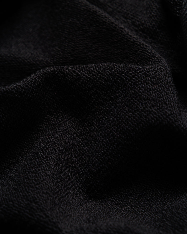 Heavyweight Two-Way Zip Hoody - Black — Loopback fabric texture close-up