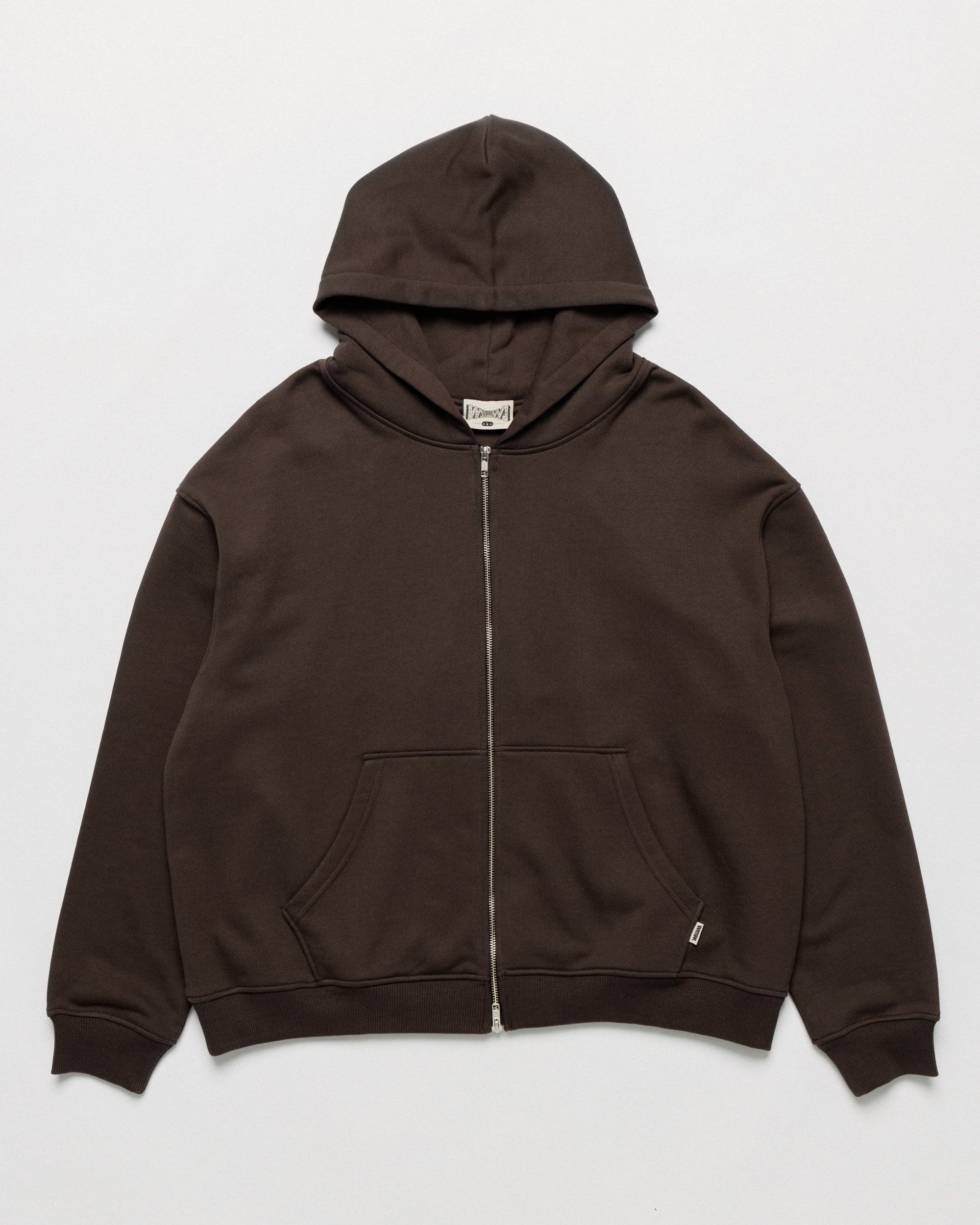 Heavyweight Two-Way Zip Hoody - Chocolate Brown — Front flat, full silhouette