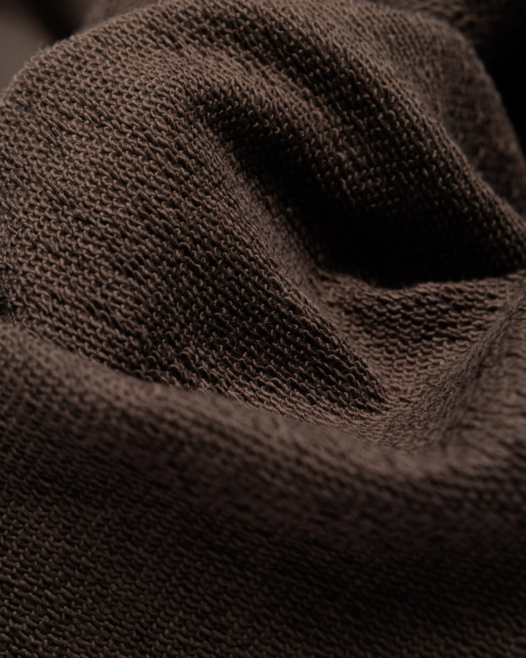Heavyweight Two-Way Zip Hoody - Chocolate Brown — Loopback fabric texture close-up