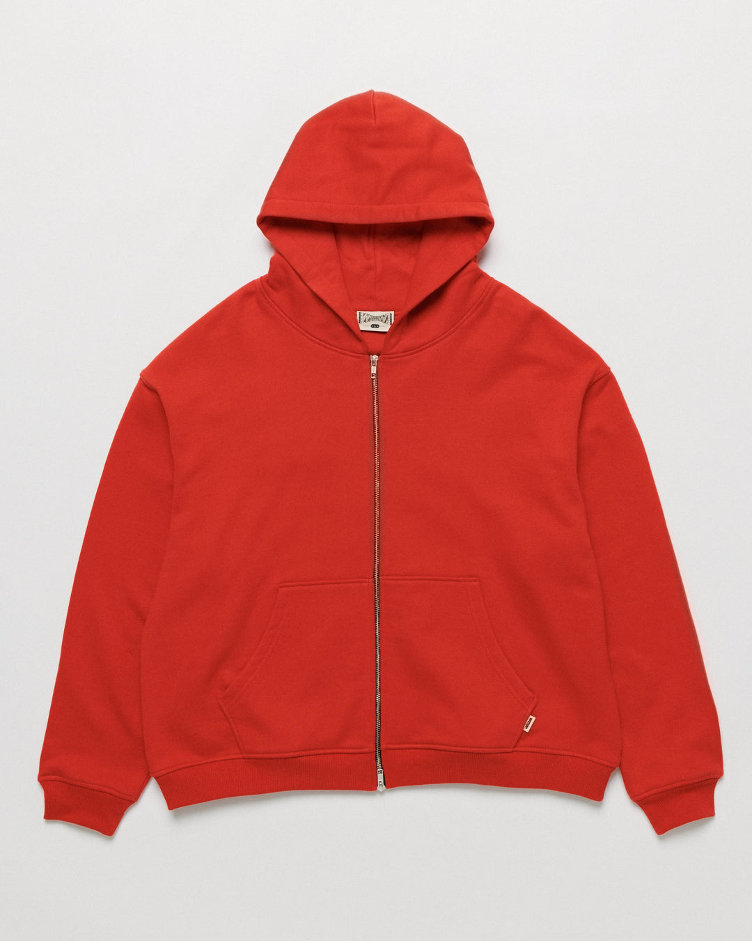 Heavyweight Two-Way Zip Hoody - Signal Red — Front flat, full silhouette