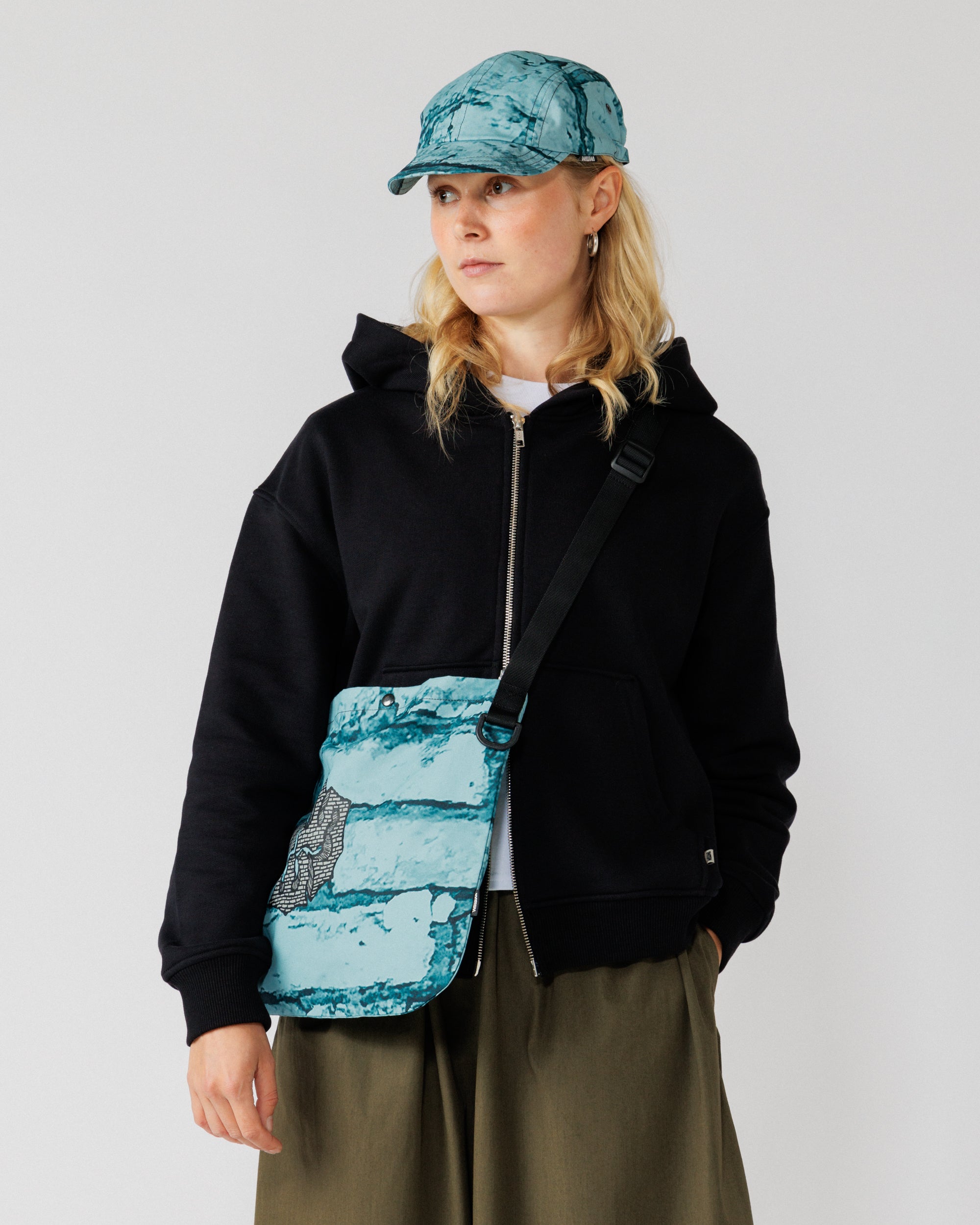 Musette - Blue Brick Camo — worn cross-body front crop