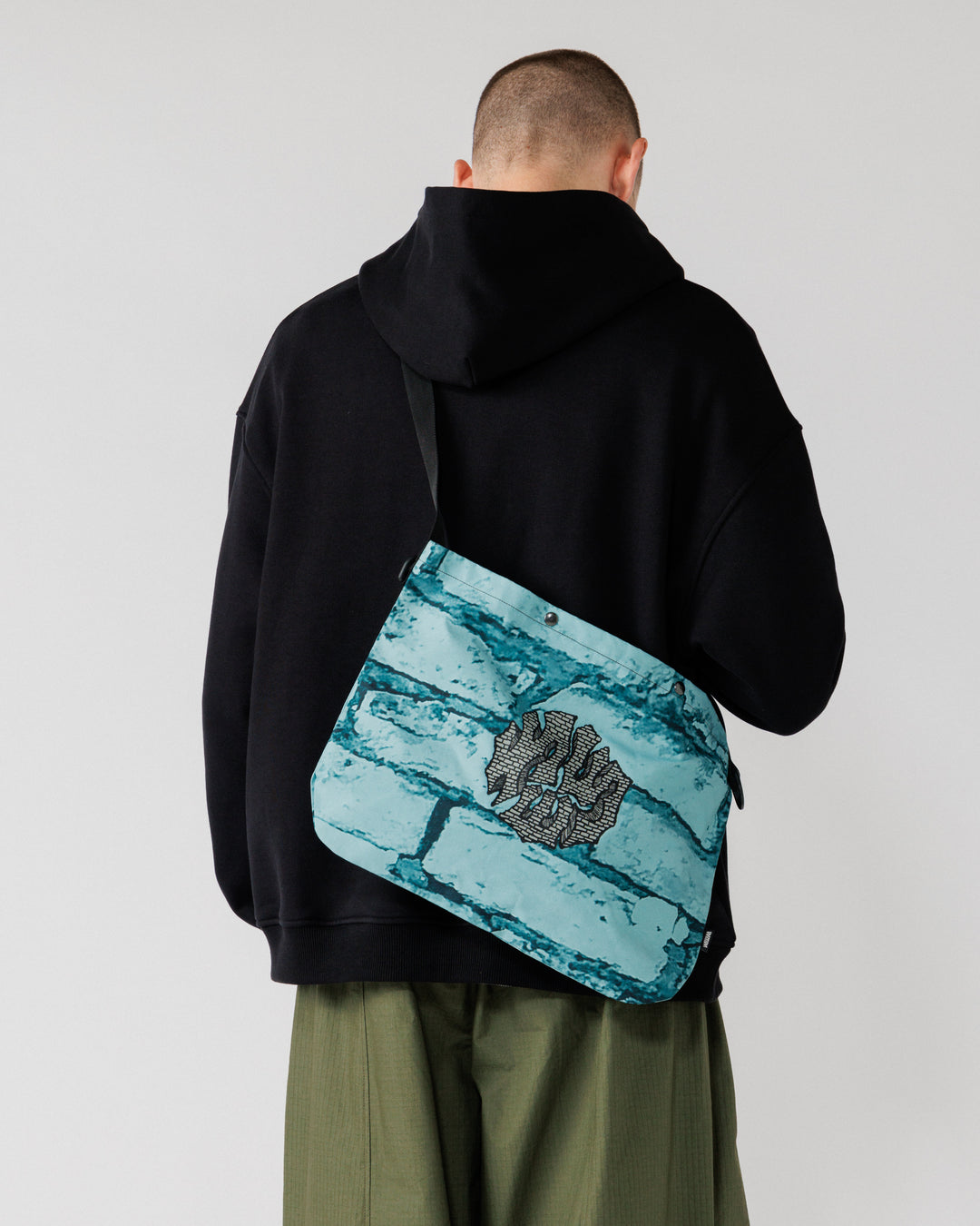Musette - Blue Brick Camo — back view, full graphic
