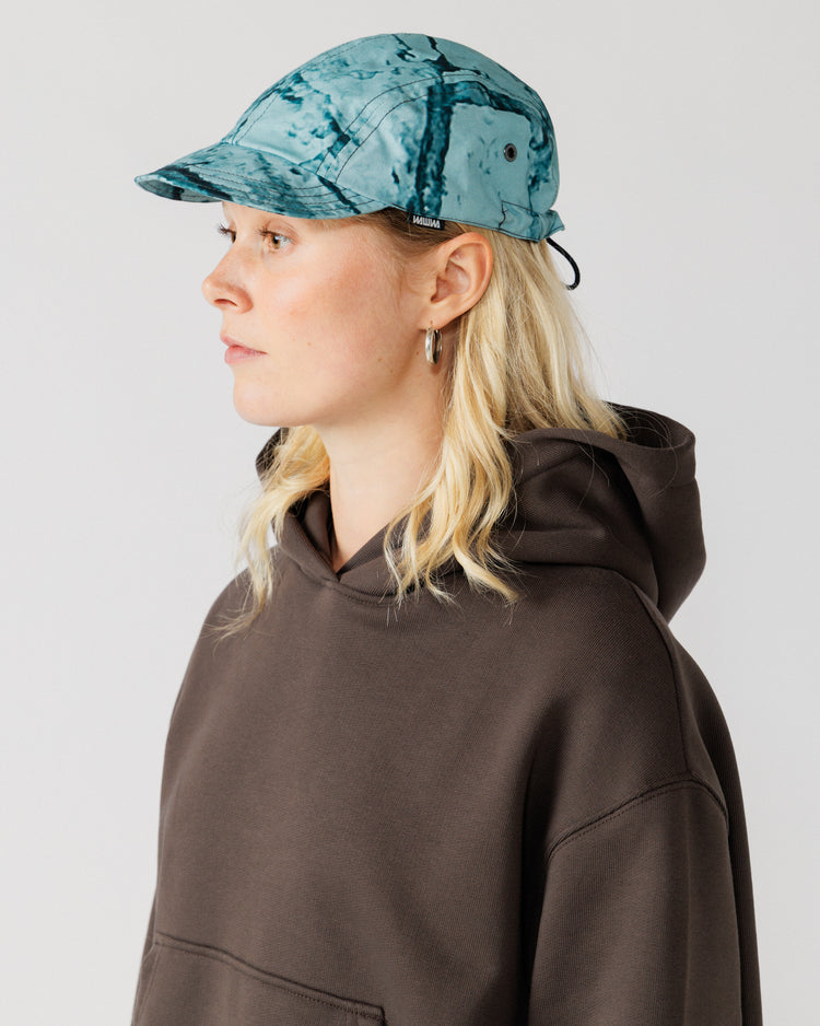 Oak Cap - Blue Brick Camo — worn profile, fit shown