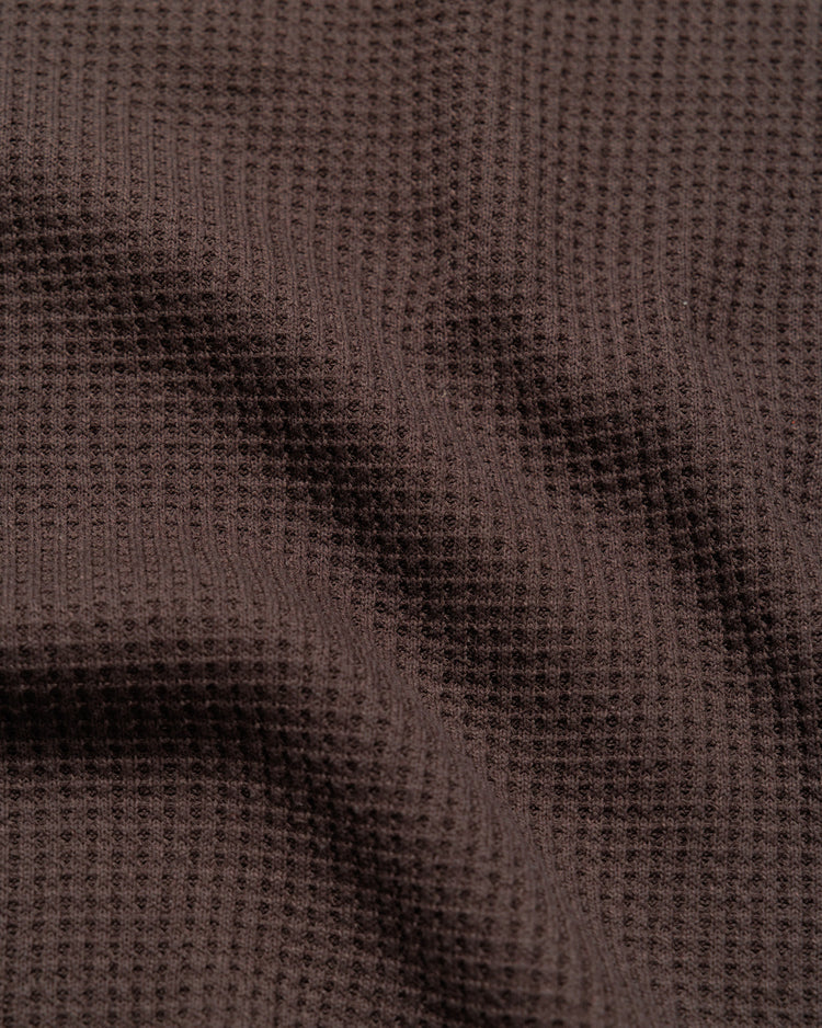 Raglan Range Waffle Knit - Chocolate Brown w Powder Blue Contrast — waffle texture macro