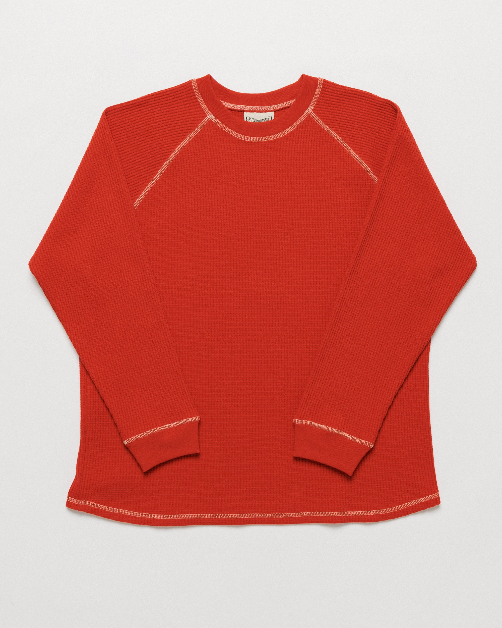Raglan Range Waffle Knit - Signal Red w Ecru — front flat, silhouette