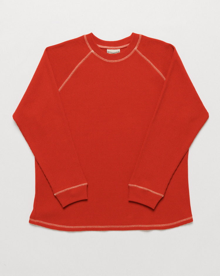 Raglan Range Waffle Knit - Signal Red w Ecru — front flat, silhouette