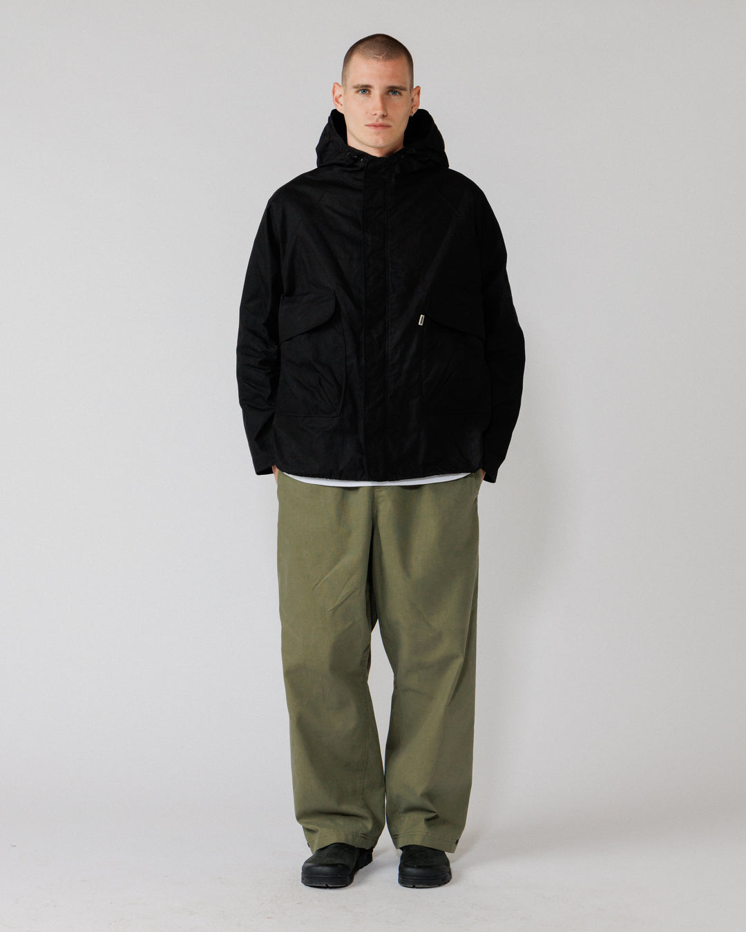 Roam Raglan Jacket - Black — clean full-body front, zipped, unobstructed