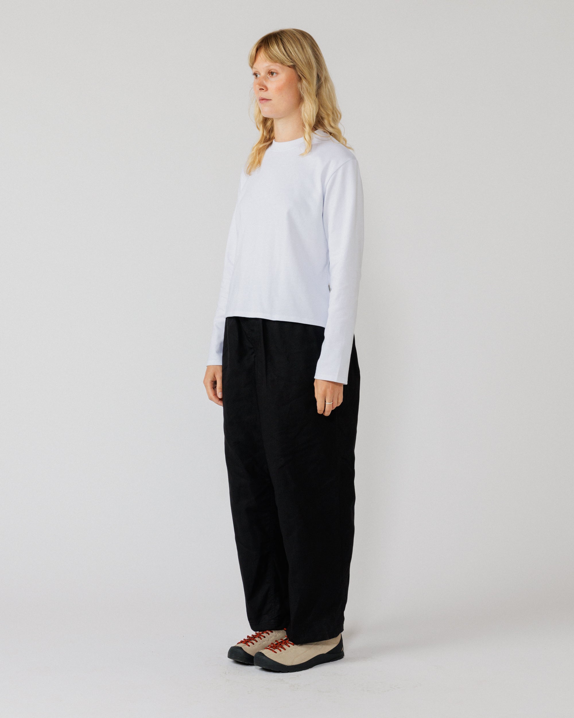 Water Resistant Zama Pants - Black — women's 3/4 angle full-body