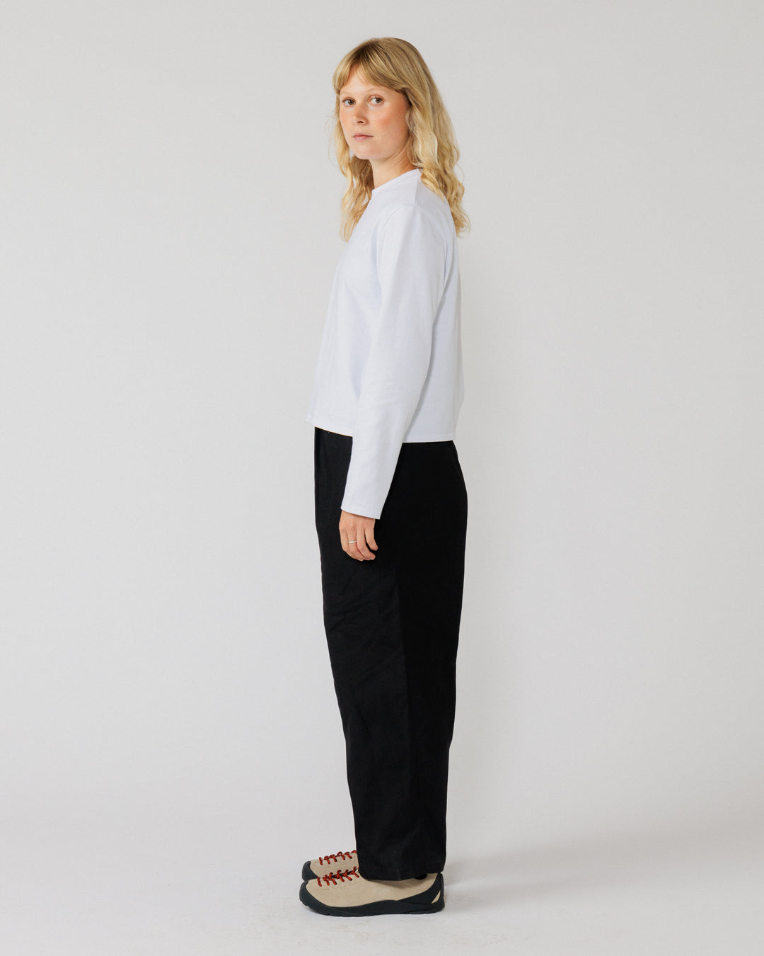 Water Resistant Zama Pants - Black — women's side profile drape